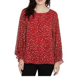 Sanctuary Red Long‎ Sleeve Animal Print Top